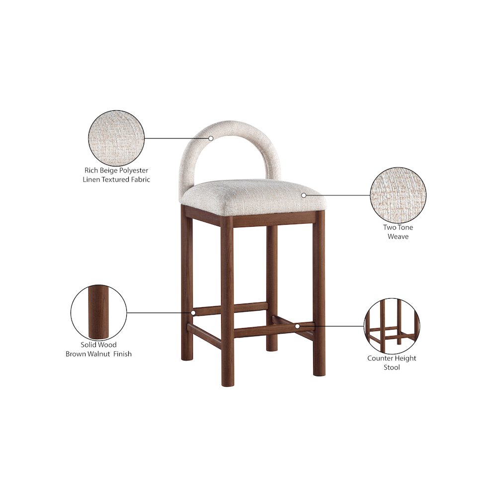 Conrad Beige Linen Textured Fabric Counter Stool. Picture 9