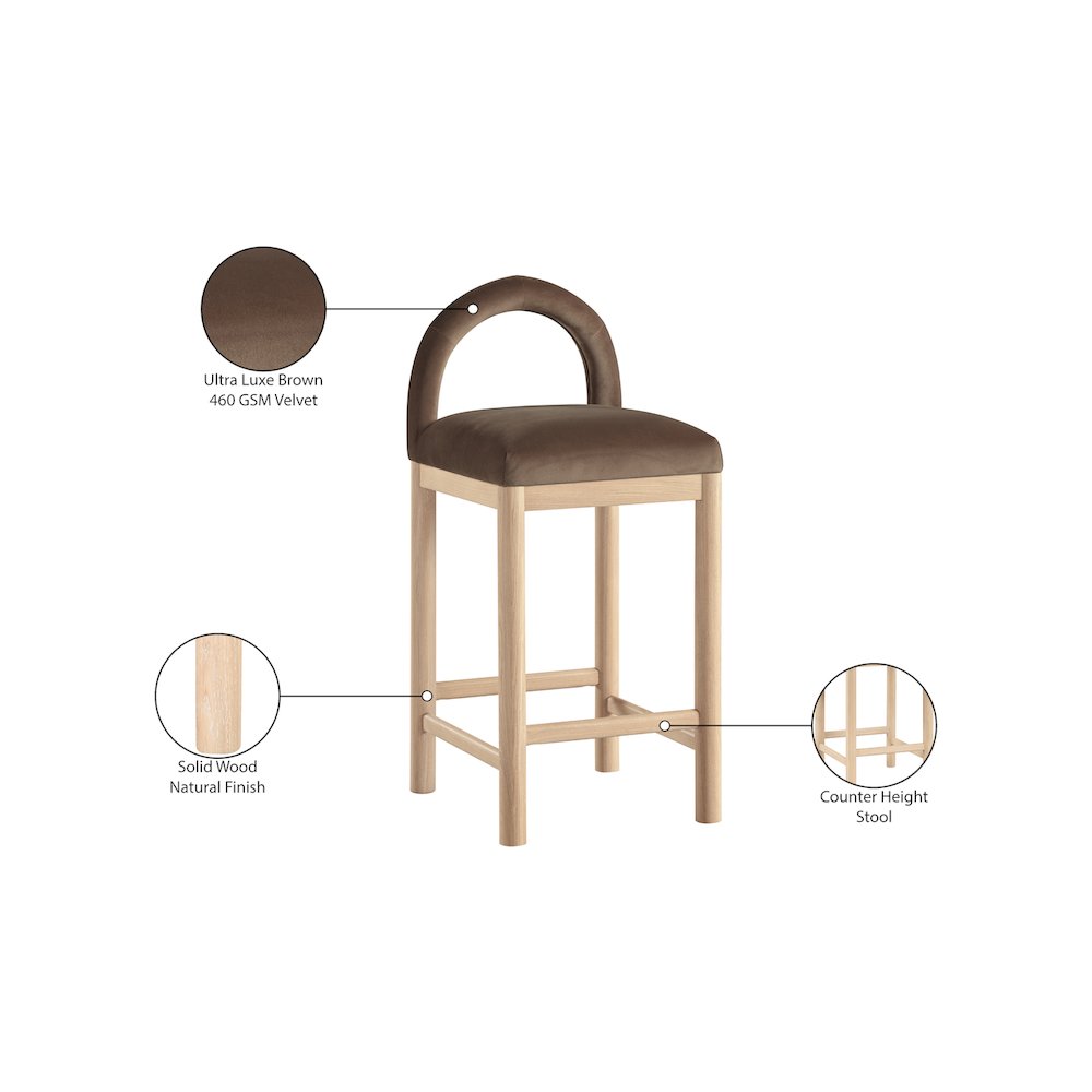 Conrad Brown Velvet Counter Stool. Picture 9