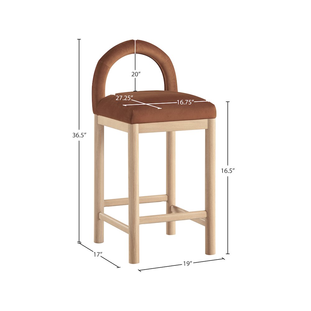 Conrad Cognac Velvet Counter Stool. Picture 8