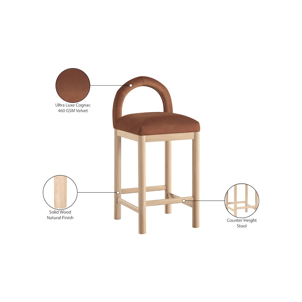 Conrad Cognac Velvet Counter Stool. Picture 9