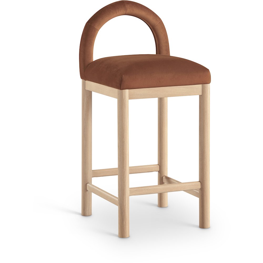Conrad Cognac Velvet Counter Stool. Picture 1