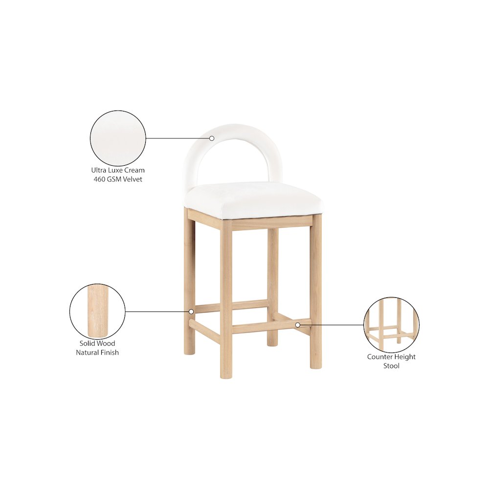 Conrad Cream Velvet Counter Stool. Picture 9