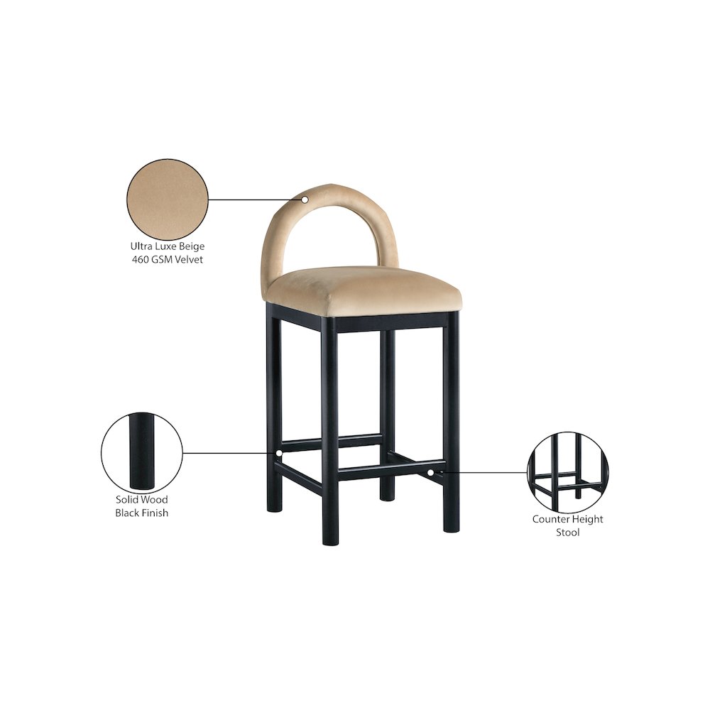Conrad Beige Velvet Counter Stool. Picture 9