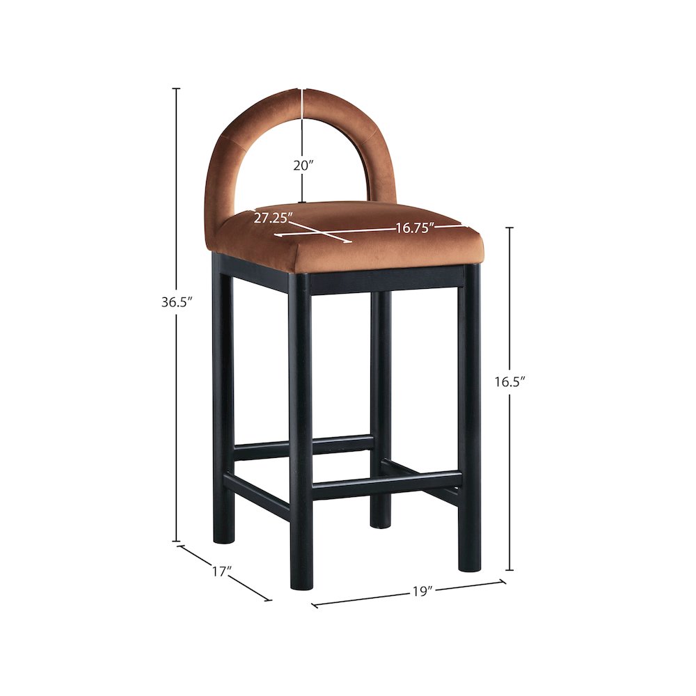 Conrad Cognac Velvet Counter Stool. Picture 8