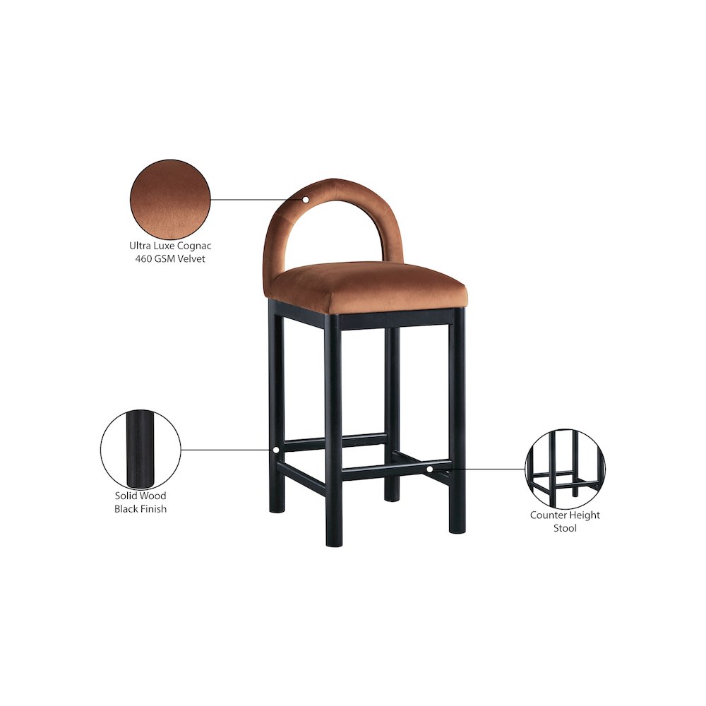Conrad Cognac Velvet Counter Stool. Picture 9