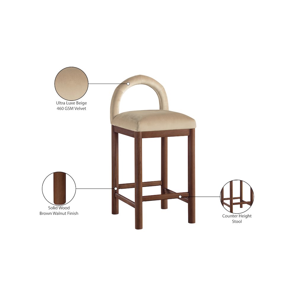 Conrad Beige Velvet Counter Stool. Picture 9