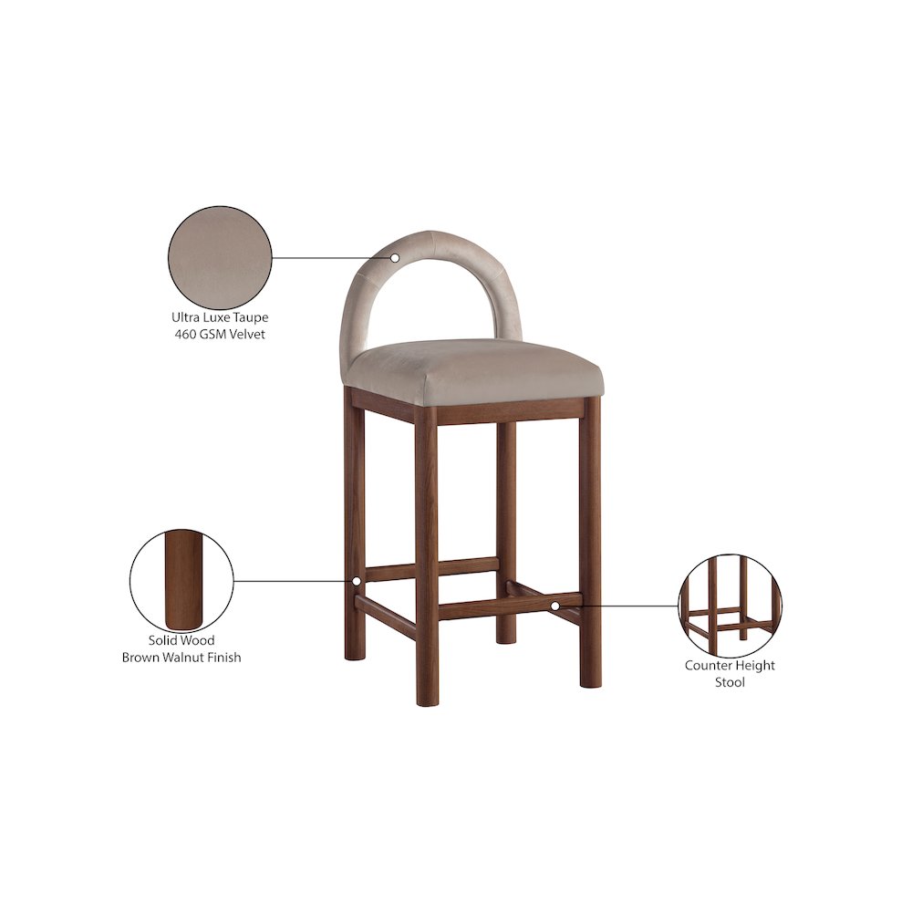 Conrad Taupe Velvet Counter Stool. Picture 9