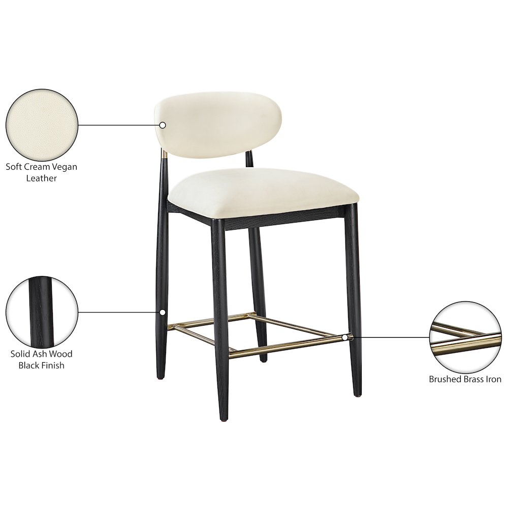 Riccio Cream Vegan Leather Upholstered Stool. Picture 9