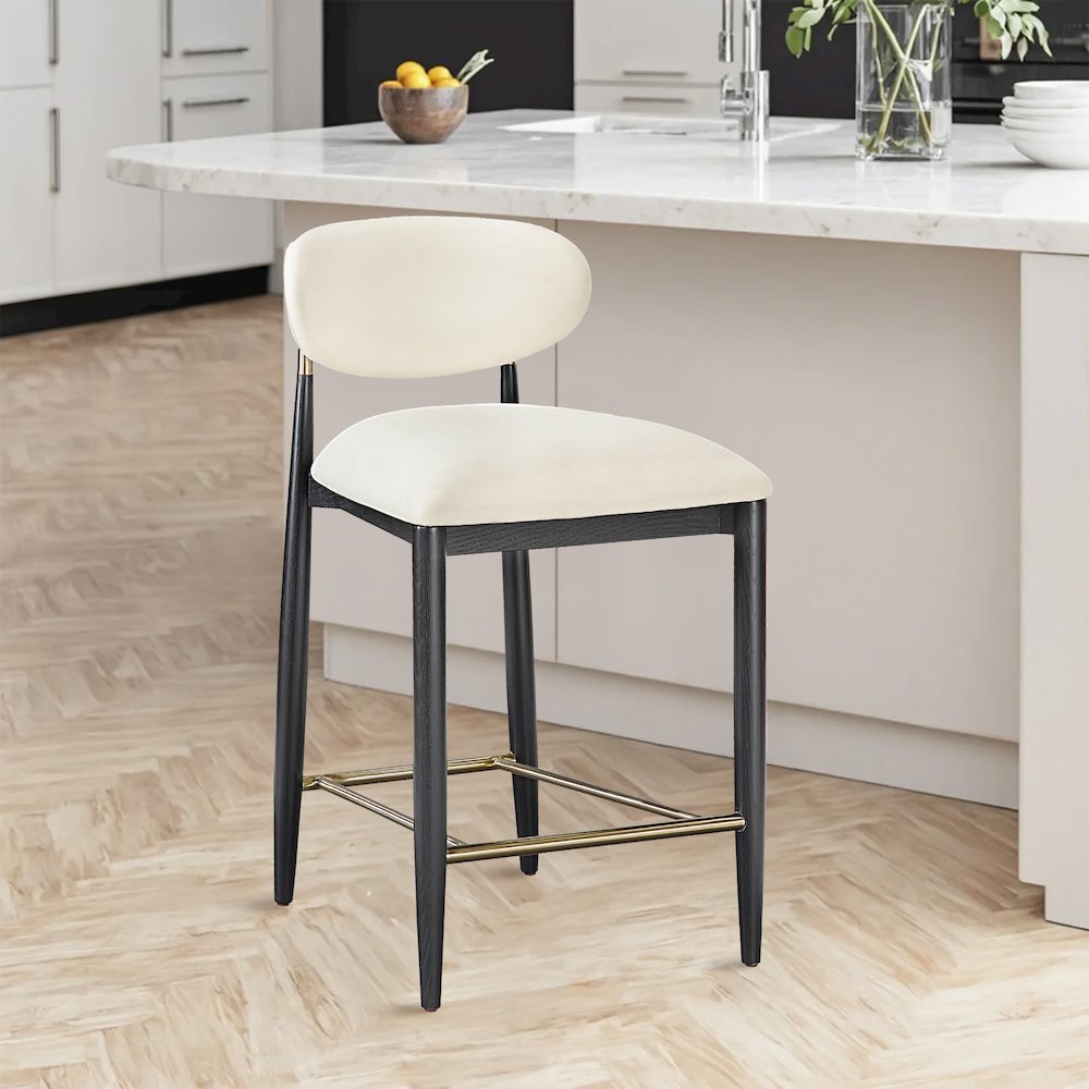 Riccio Cream Vegan Leather Upholstered Stool. Picture 7