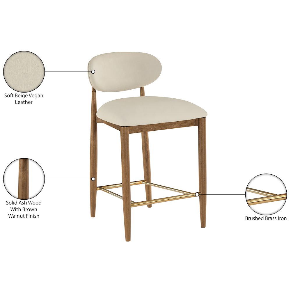 Riccio Beige Vegan Leather Upholstered Stool. Picture 9