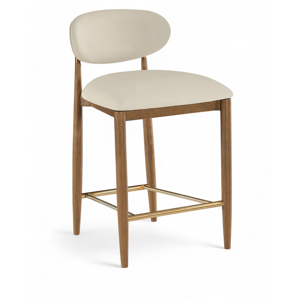 Riccio Beige Vegan Leather Upholstered Stool. Picture 1
