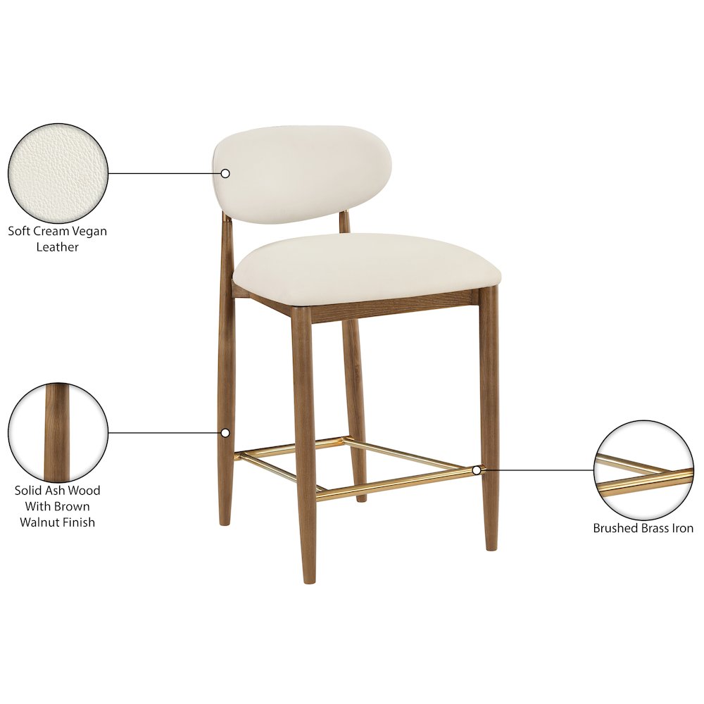 Riccio Cream Vegan Leather Upholstered Stool. Picture 9