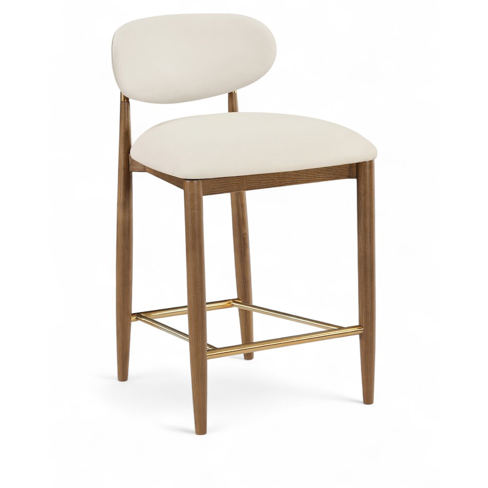 Riccio Cream Vegan Leather Upholstered Stool. Picture 1