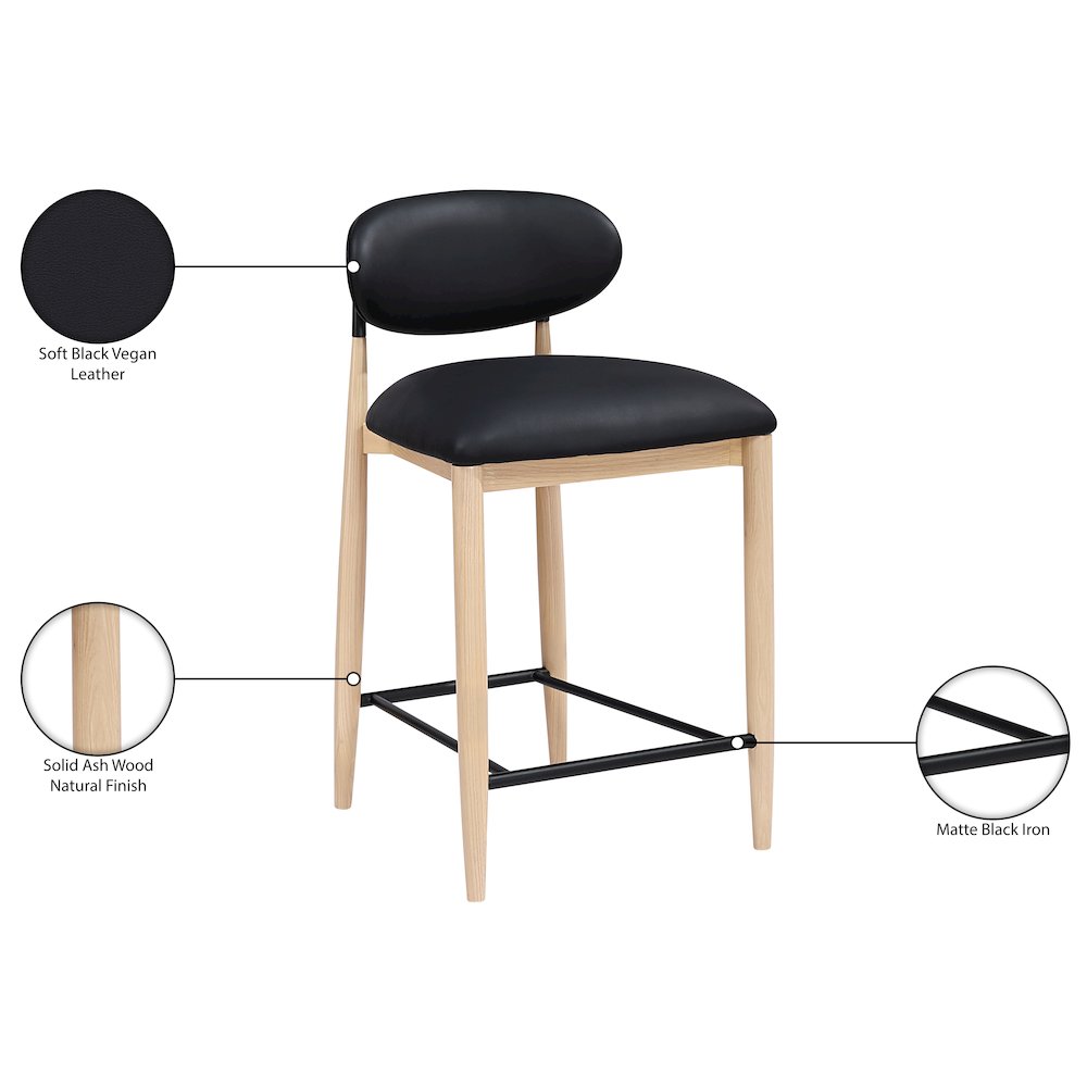 Riccio Black Vegan Leather Upholstered Stool. Picture 9