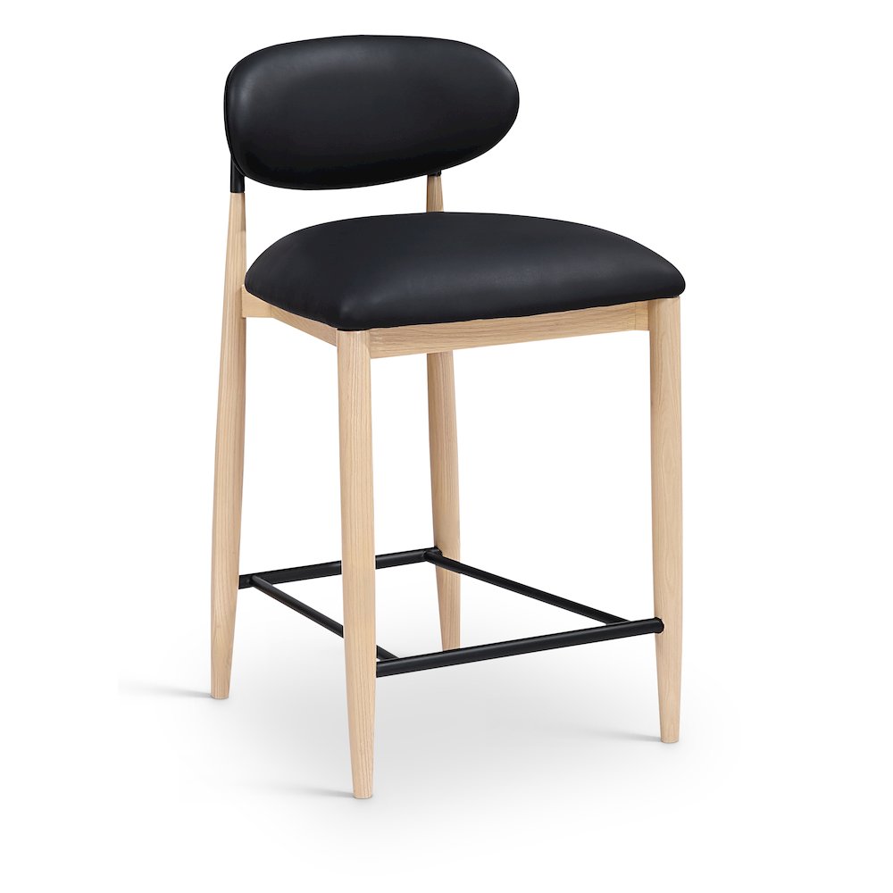 Riccio Black Vegan Leather Upholstered Stool. Picture 1