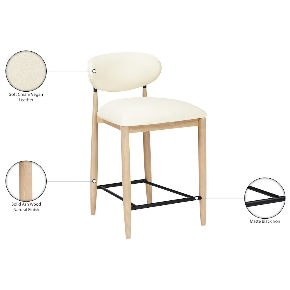 Riccio Cream Vegan Leather Upholstered Stool. Picture 9