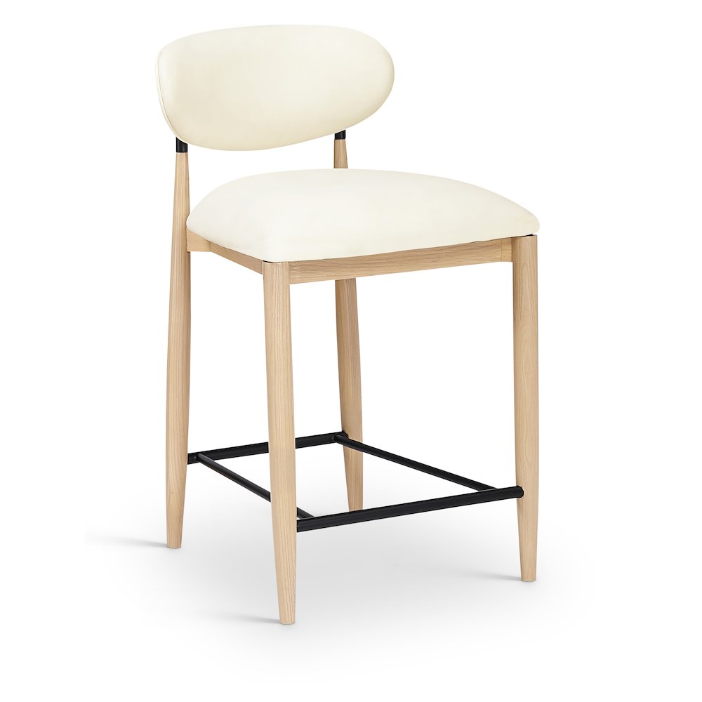 Riccio Cream Vegan Leather Upholstered Stool. Picture 1