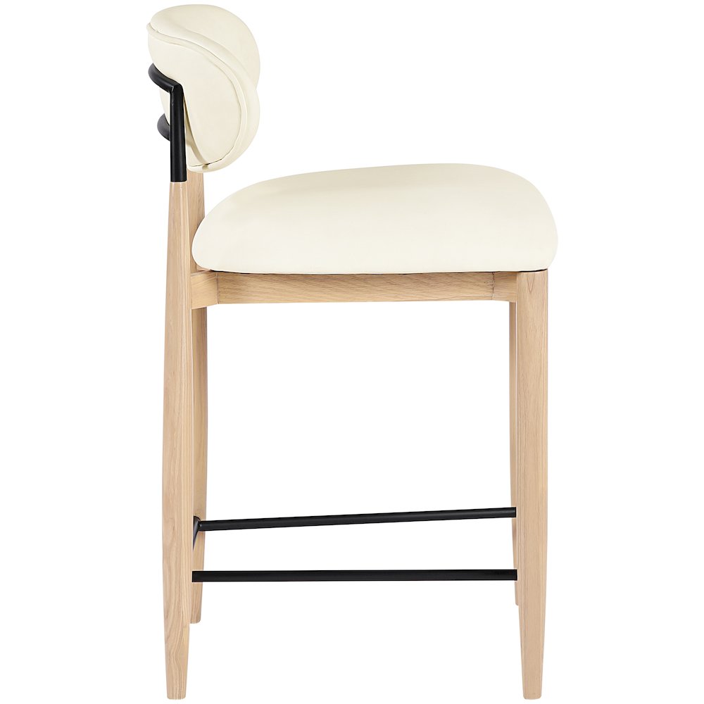 Riccio Cream Vegan Leather Upholstered Stool. Picture 2