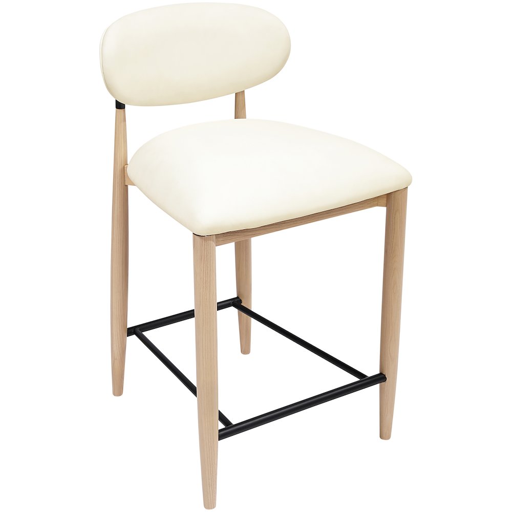 Riccio Cream Vegan Leather Upholstered Stool. Picture 3