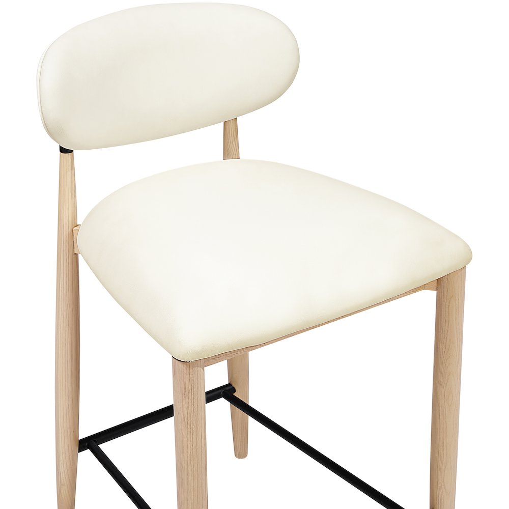 Riccio Cream Vegan Leather Upholstered Stool. Picture 4