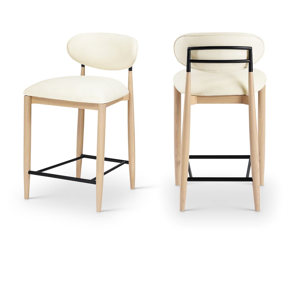 Riccio Cream Vegan Leather Upholstered Stool. Picture 10
