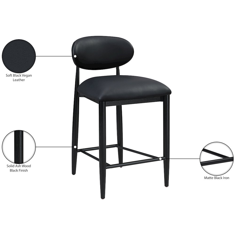 Riccio Black Vegan Leather Upholstered Stool. Picture 10