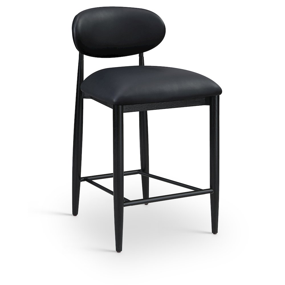 Riccio Black Vegan Leather Upholstered Stool. Picture 1