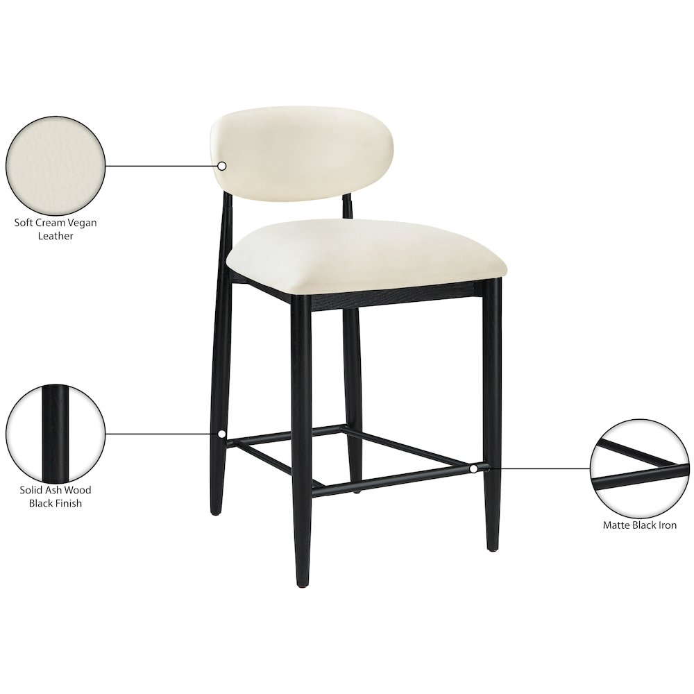 Riccio Cream Vegan Leather Upholstered Stool. Picture 10