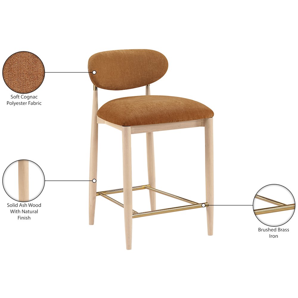 Riccio Cognac Performance Fabric Upholstered Stool. Picture 10