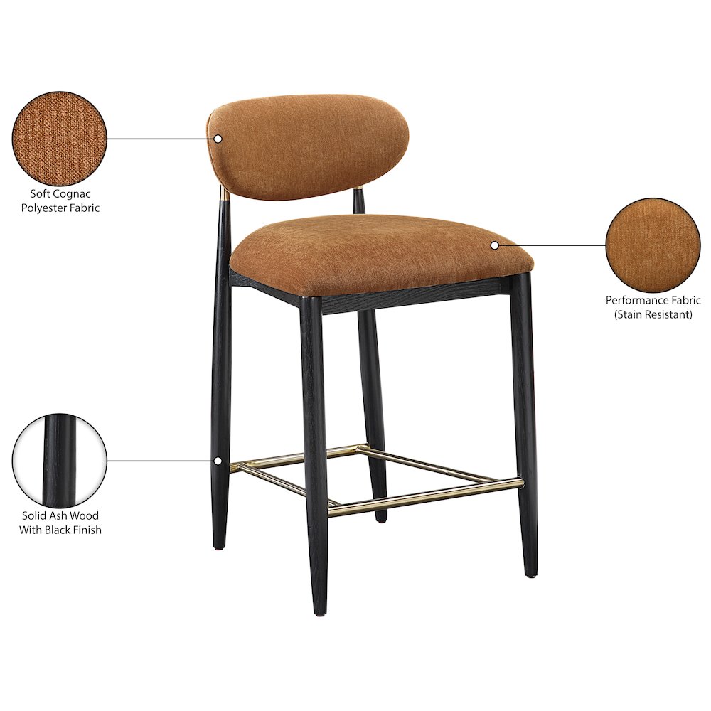 Riccio Cognac Performance Fabric Upholstered Stool. Picture 9