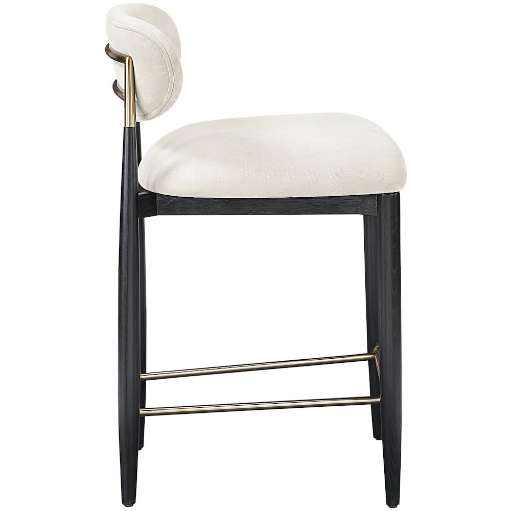 Riccio Cream Performance Fabric Upholstered Stool. Picture 3