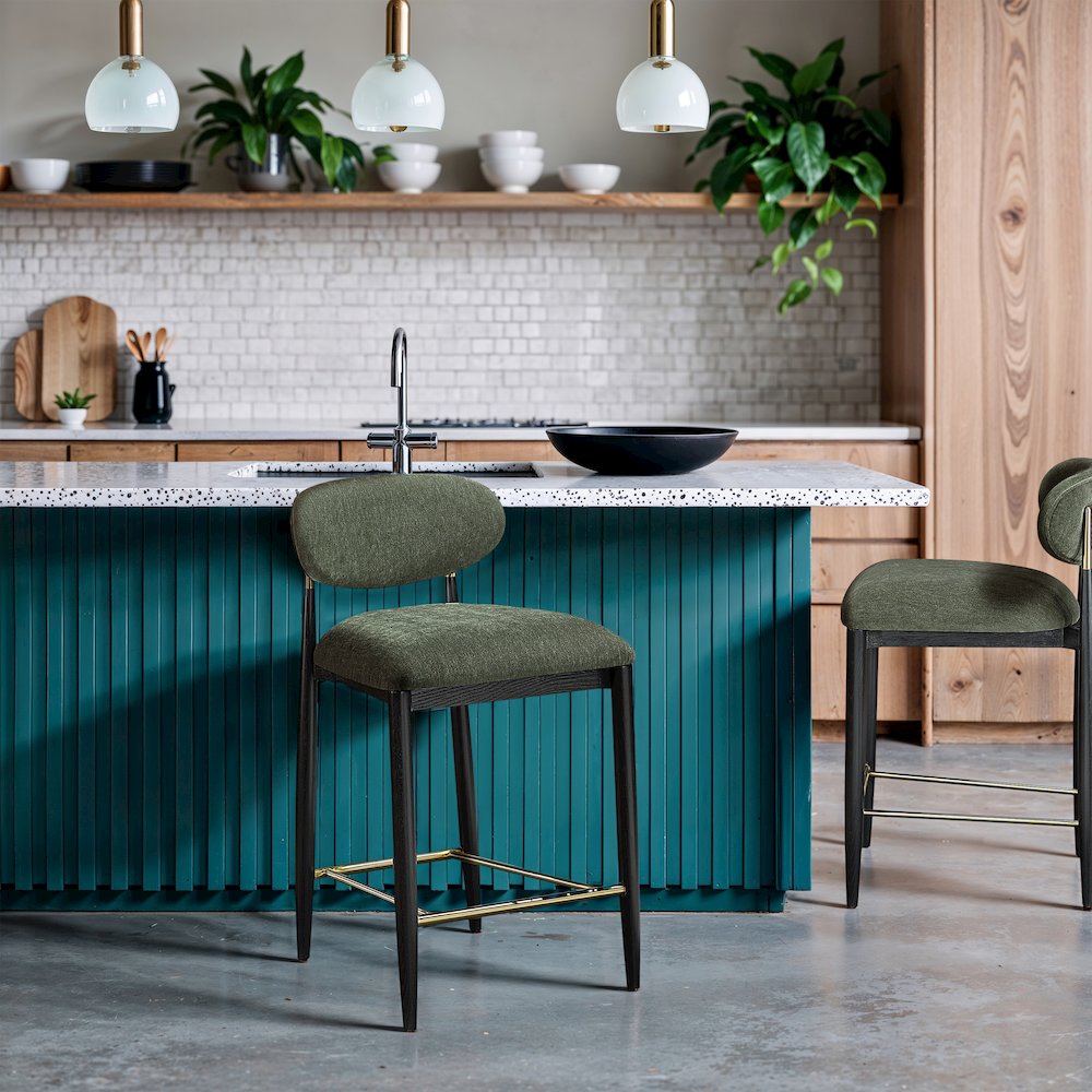 Riccio Olive Performance Fabric Upholstered Stool. Picture 2