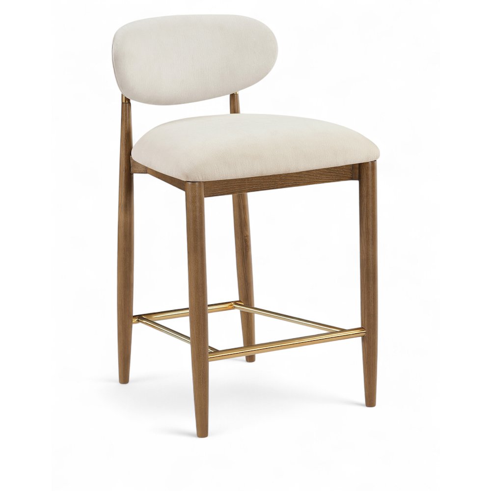 Riccio Cream Performance Fabric Upholstered Stool. Picture 1