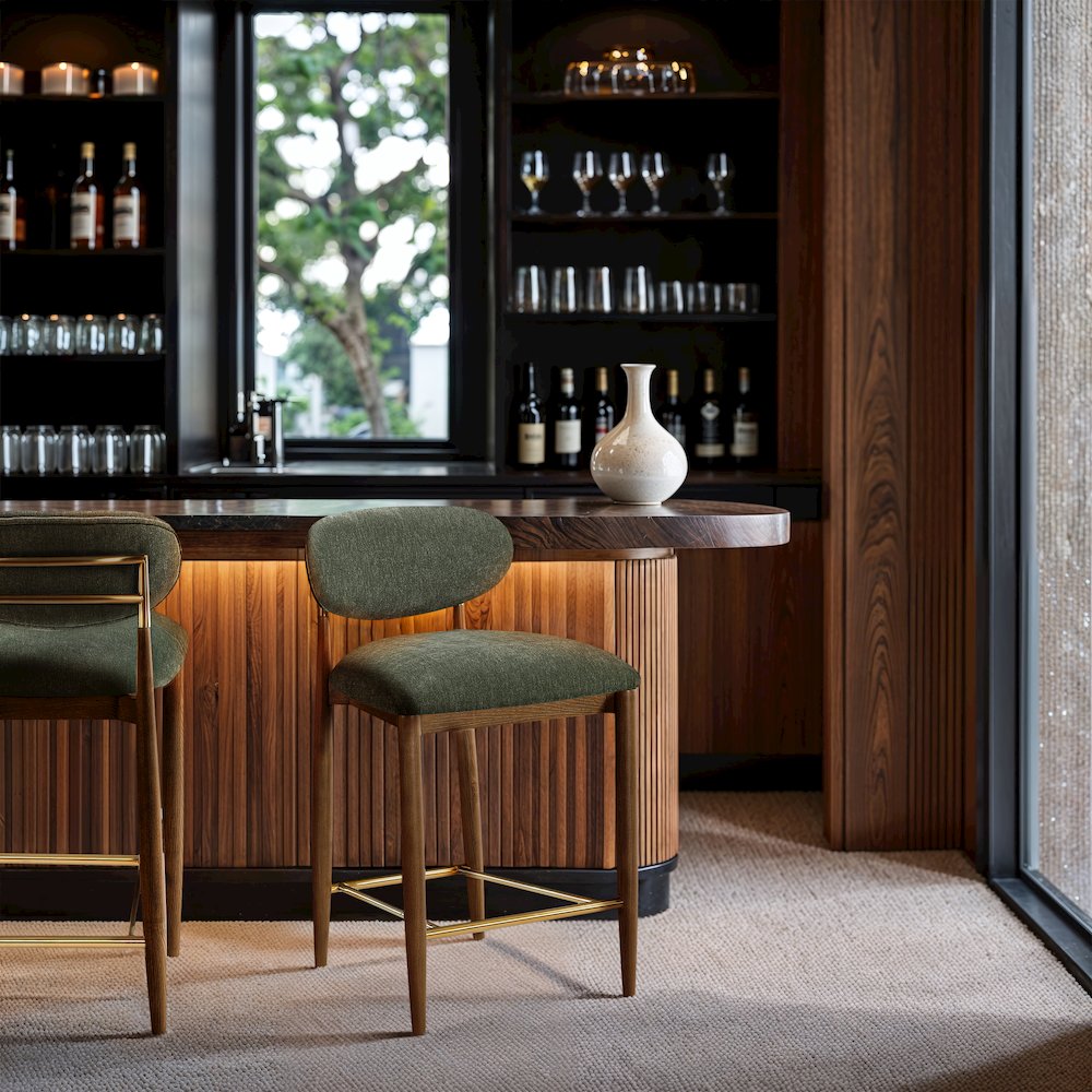 Riccio Olive Performance Fabric Upholstered Stool. Picture 2
