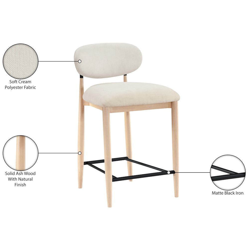 Riccio Cream Performance Fabric Upholstered Stool. Picture 9