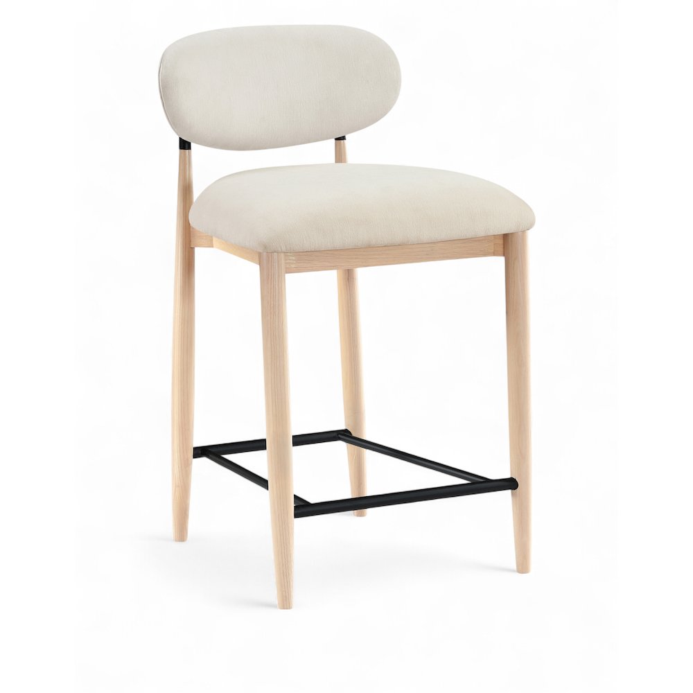 Riccio Cream Performance Fabric Upholstered Stool. Picture 1