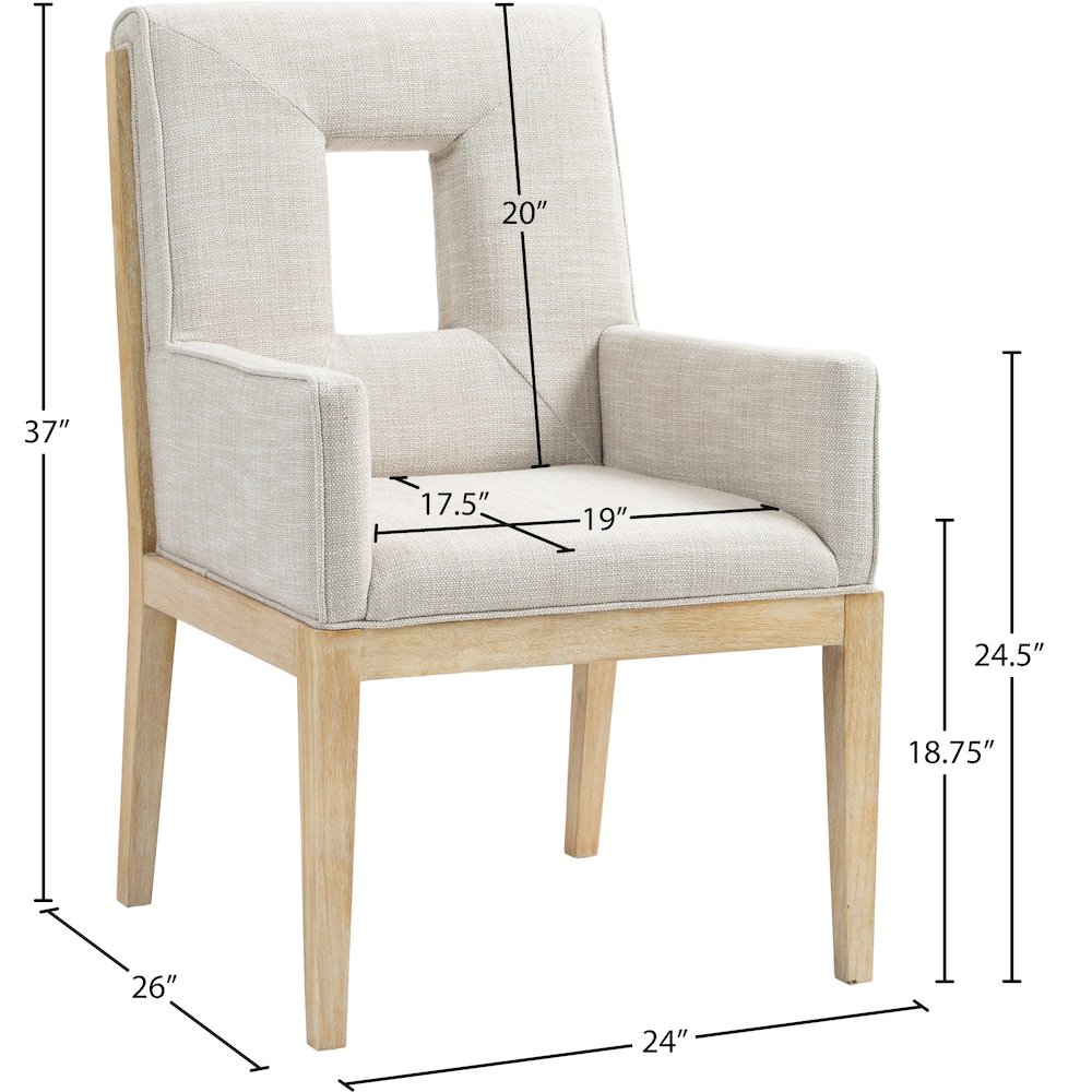 Gwendolyn Cream Linen Textured Fabric Dining Arm Chair. Picture 9
