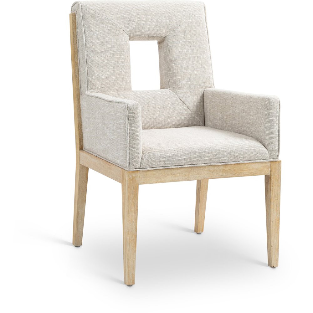Gwendolyn Cream Linen Textured Fabric Dining Arm Chair. Picture 1