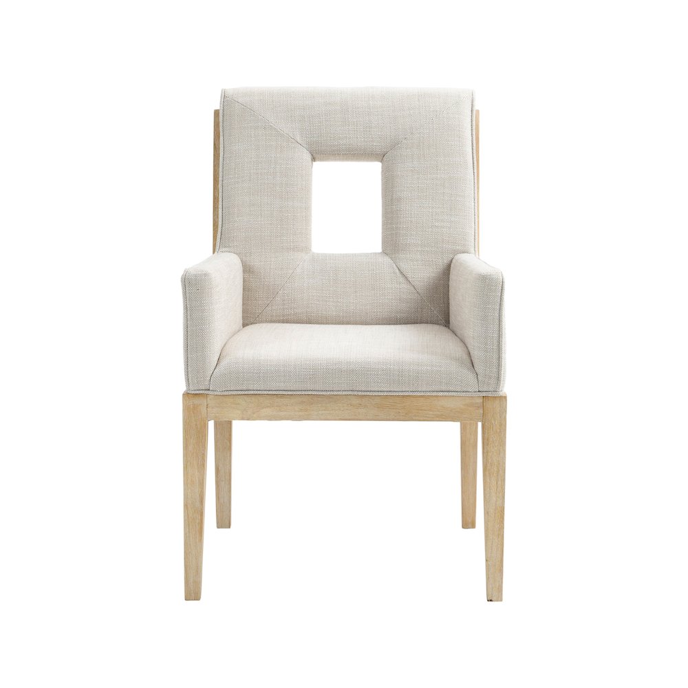 Gwendolyn Cream Linen Textured Fabric Dining Arm Chair. Picture 3