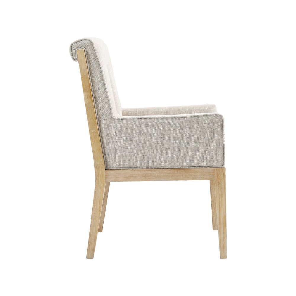 Gwendolyn Cream Linen Textured Fabric Dining Arm Chair. Picture 4