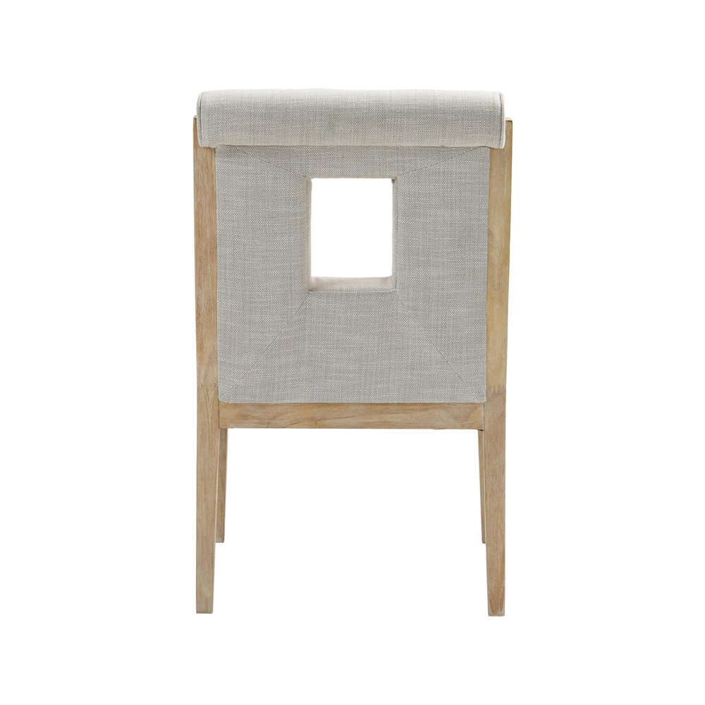 Gwendolyn Cream Linen Textured Fabric Dining Arm Chair. Picture 5
