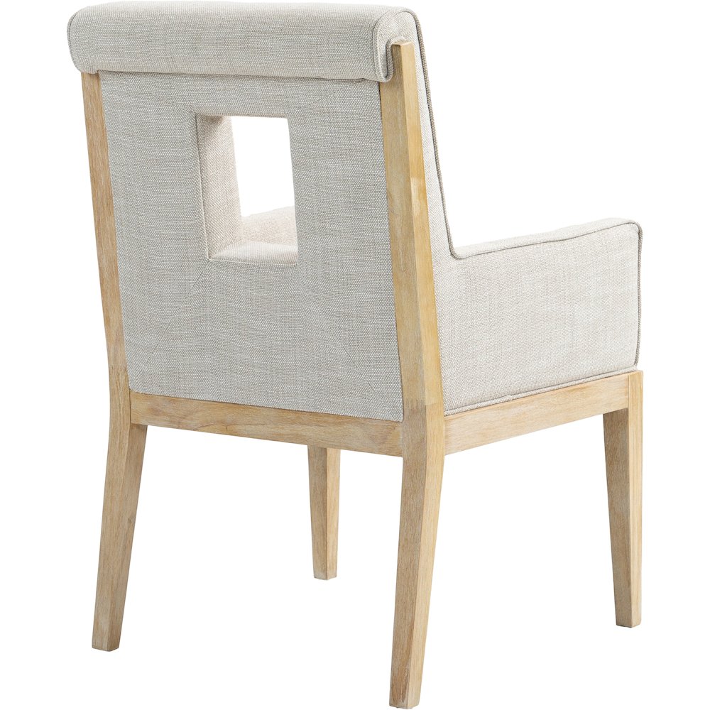 Gwendolyn Cream Linen Textured Fabric Dining Arm Chair. Picture 6
