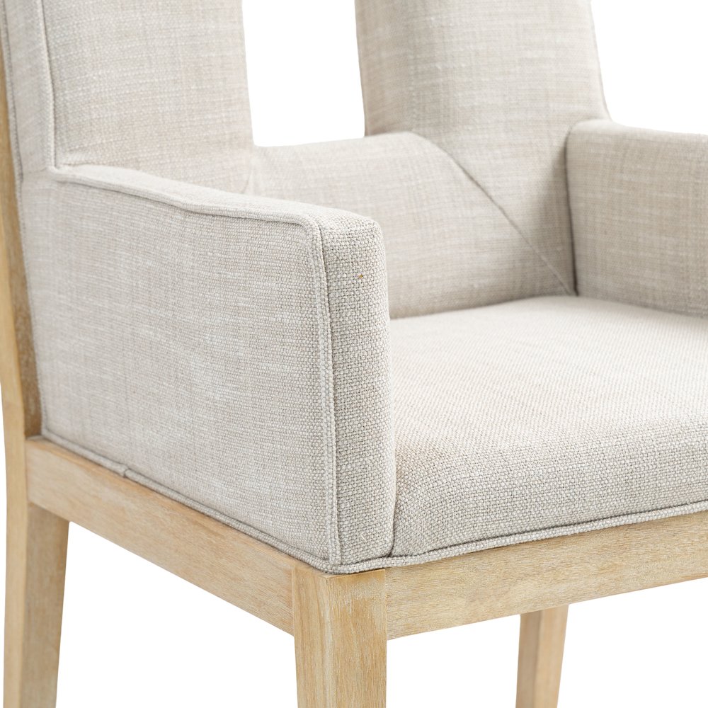 Gwendolyn Cream Linen Textured Fabric Dining Arm Chair. Picture 7