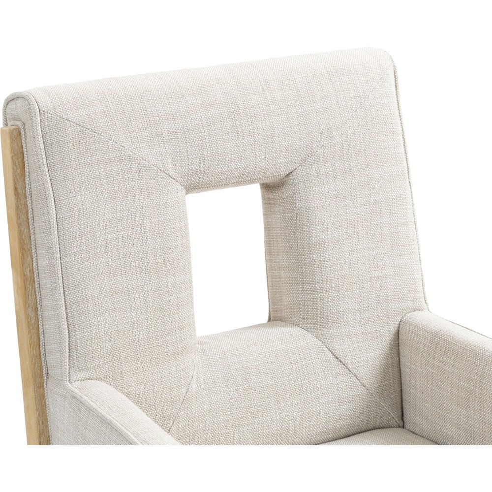 Gwendolyn Cream Linen Textured Fabric Dining Arm Chair. Picture 8