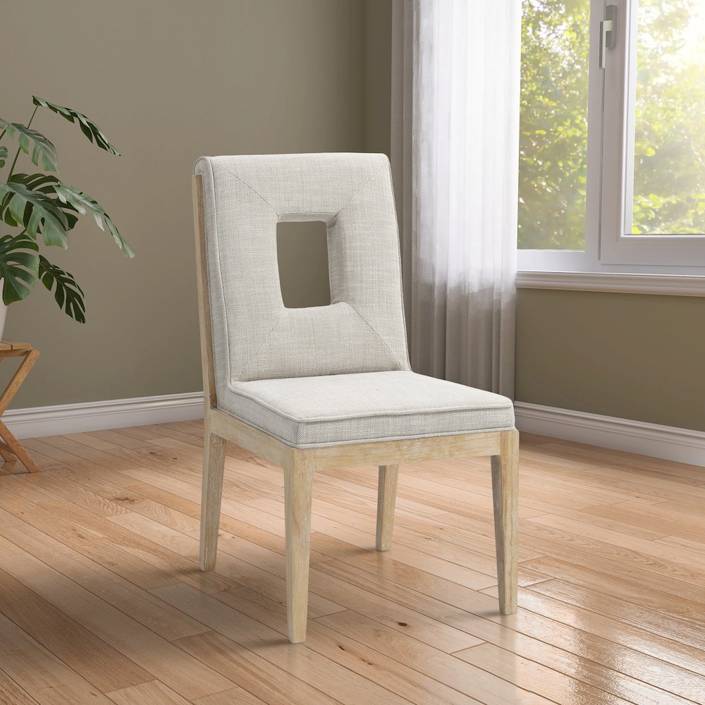 Gwendolyn Cream Linen Textured Fabric Dining Side Chair, Set of 2. Picture 2