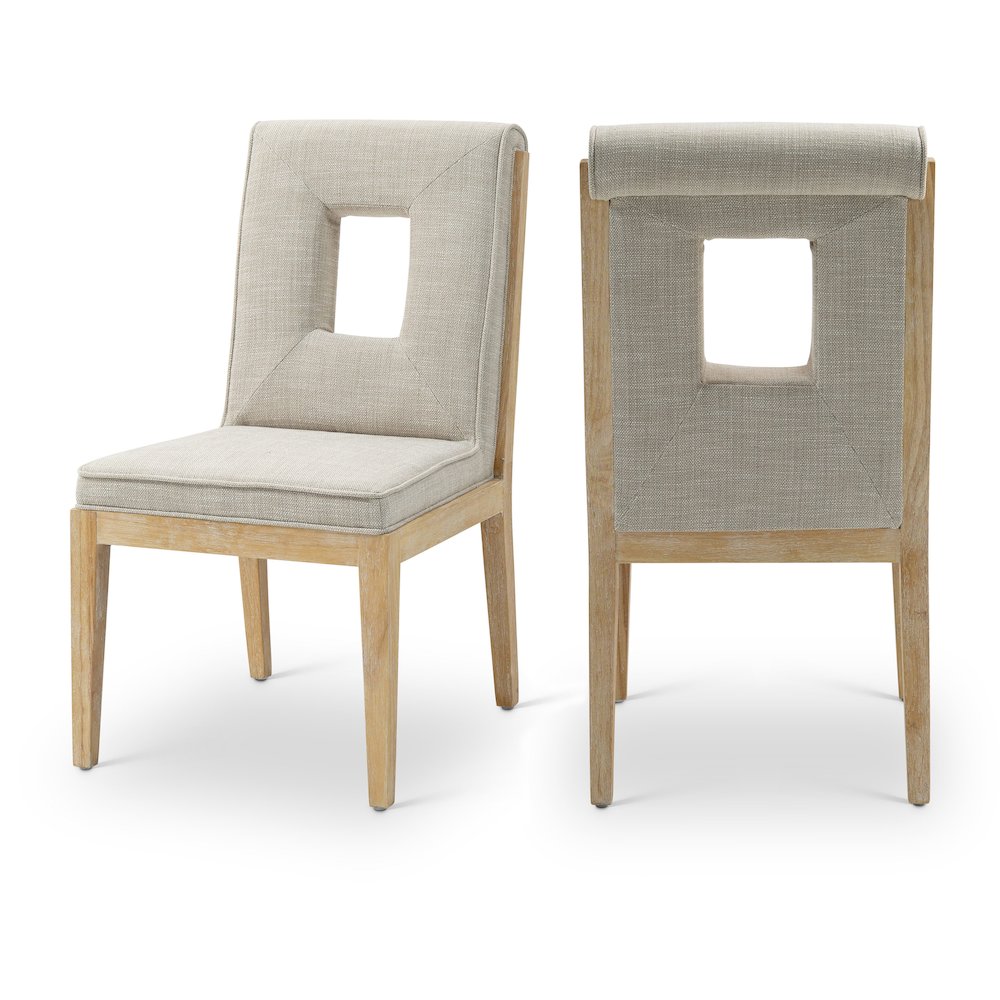 Gwendolyn Cream Linen Textured Fabric Dining Side Chair, Set of 2. Picture 1