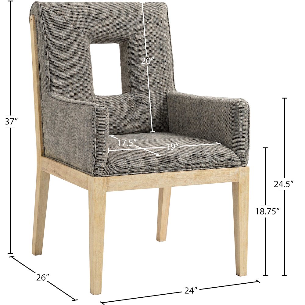 Gwendolyn Grey Linen Textured Fabric Dining Arm Chair. Picture 9