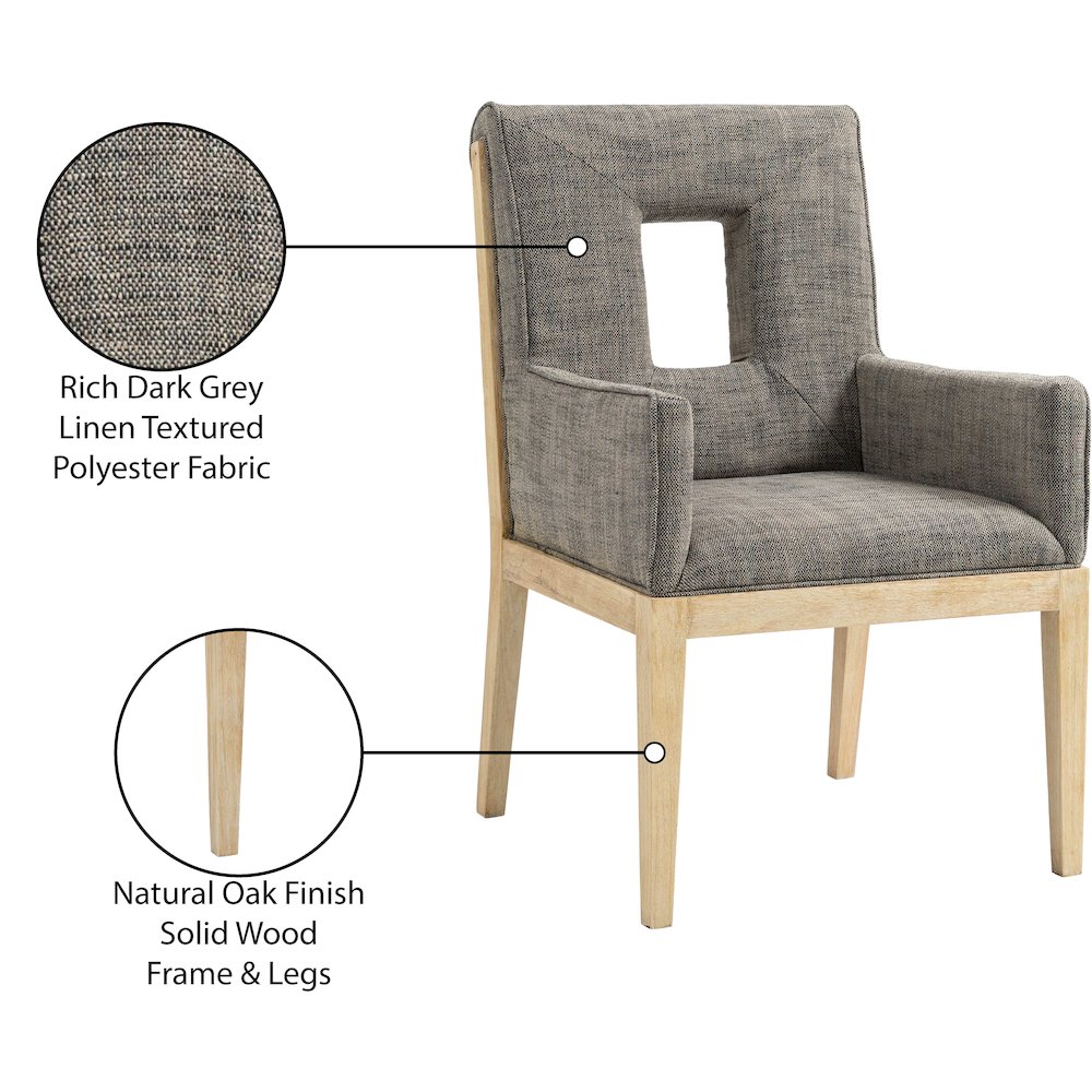 Gwendolyn Grey Linen Textured Fabric Dining Arm Chair. Picture 10