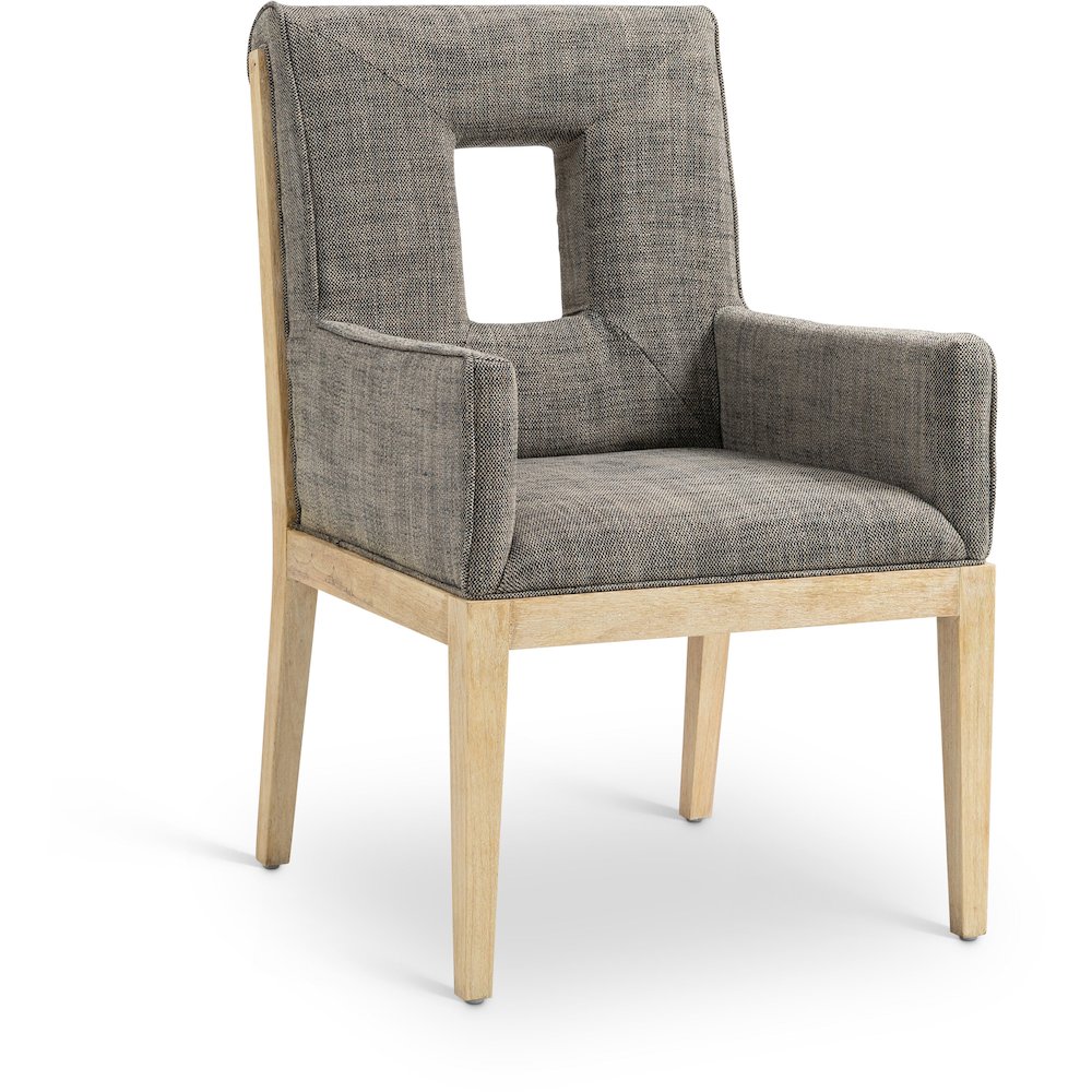 Gwendolyn Grey Linen Textured Fabric Dining Arm Chair. Picture 1