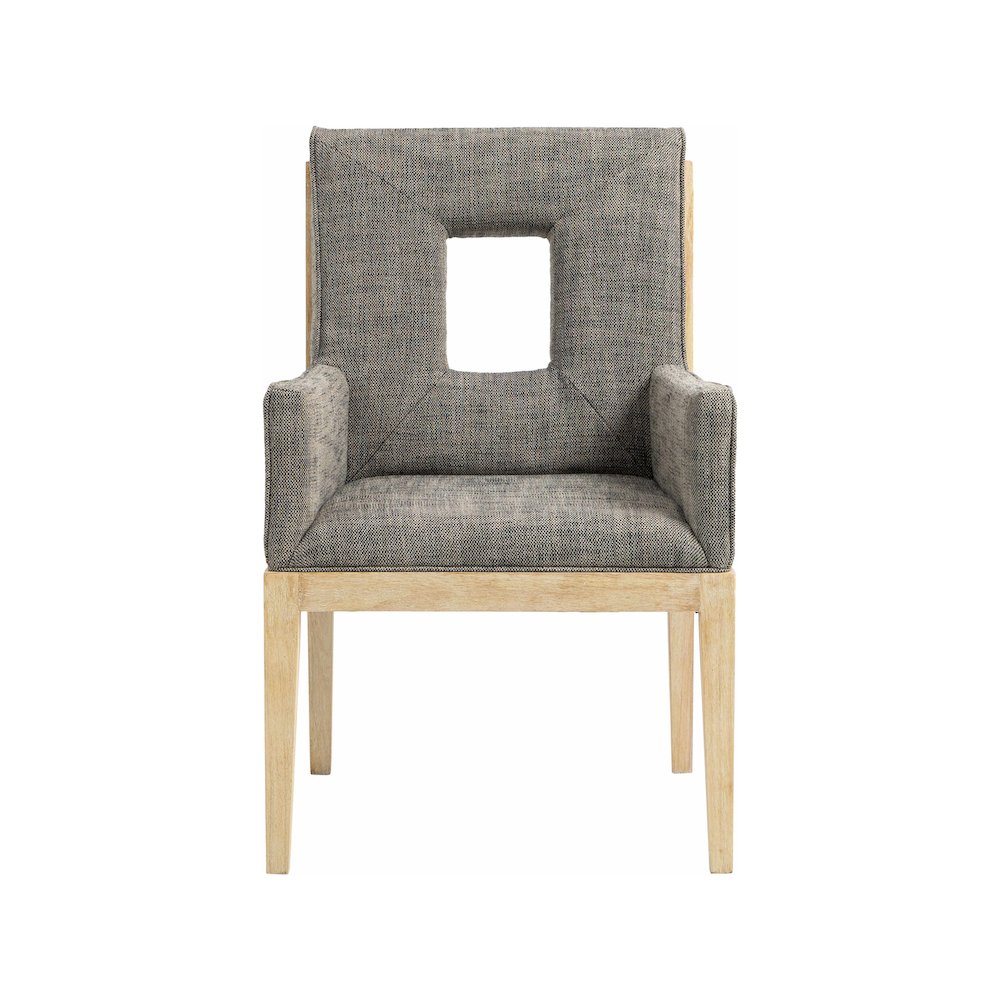 Gwendolyn Grey Linen Textured Fabric Dining Arm Chair. Picture 3